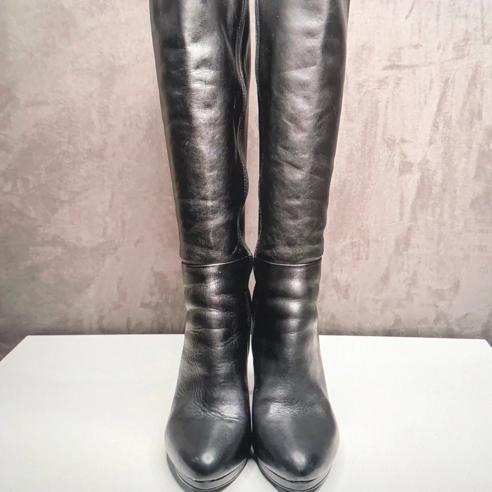 Nine West Black Leather Over-the-Knee High Heel Boots